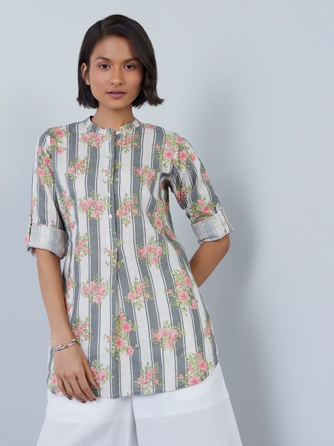 Zuba by Westside Grey Floral-Printed Straight Kurti Price in India
