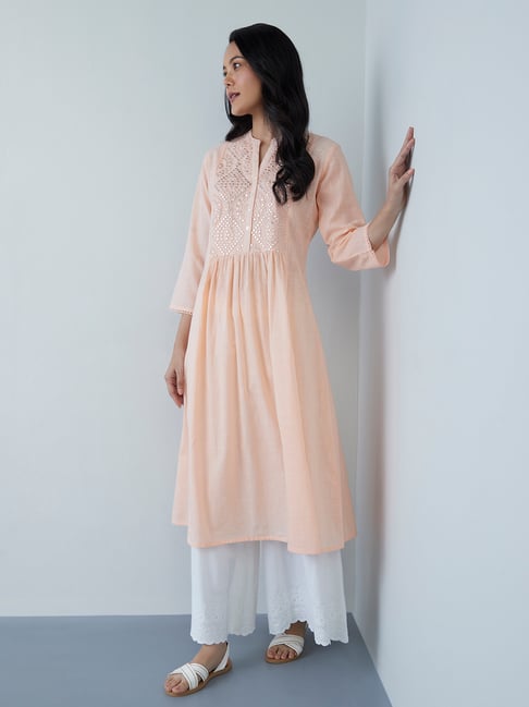Utsa by Westside Peach Mirror-Detailed Fit-and-Flare Kurta Price in India