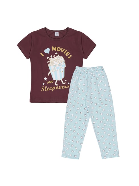 Todd N Teen Kids Plum Blue Graphic Print T Shirt with Pyjamas