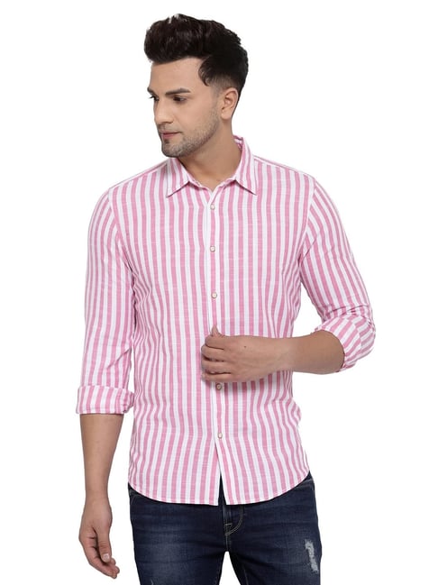 Buy Pepe Jeans Pink Regular Fit Striped Shirt for Mens Online