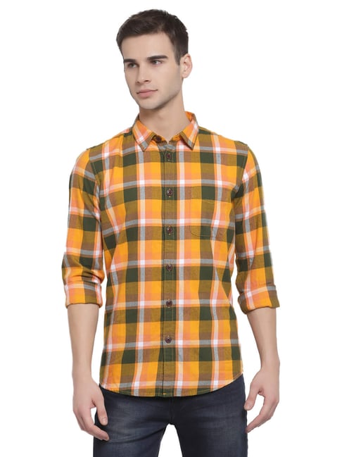 Pepe Jeans Yellow Regular Fit Checks Shirt