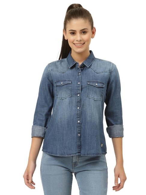 Pepe Jeans Regular Fit Myntra Denim Shirts Buy Pepe Jeans Blue