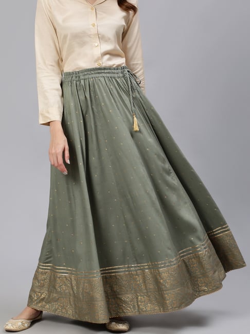 Jaipur Kurti Olive Green Printed Skirt