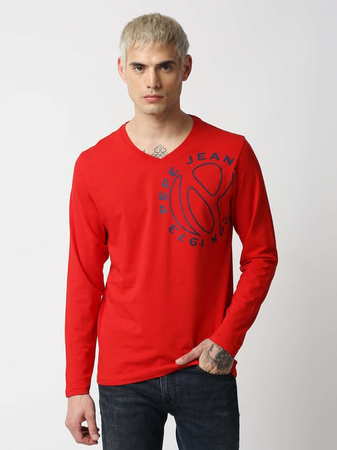 Pepe Jeans Red Regular Fit Printed T-Shirt