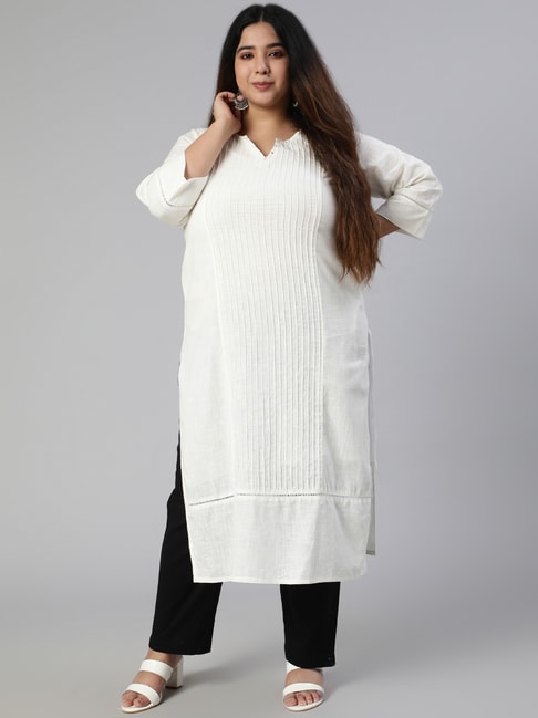 Jaipur Kurti White & Black Pure Cotton Embellished Kurta Pant Set Price in India