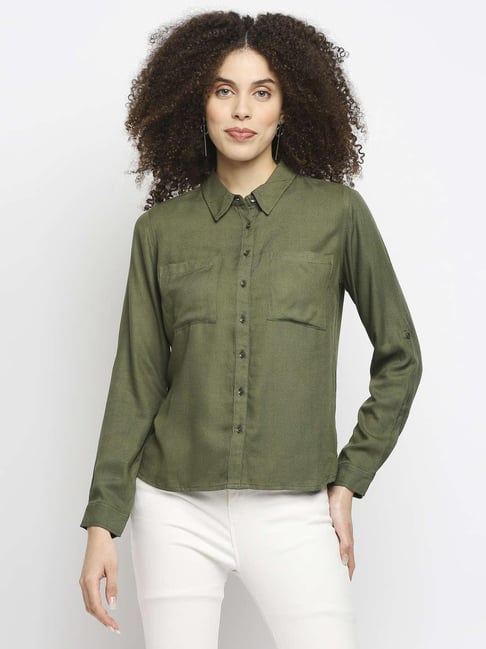 Pepe Jeans Olive Regular Fit Shirt Price in India