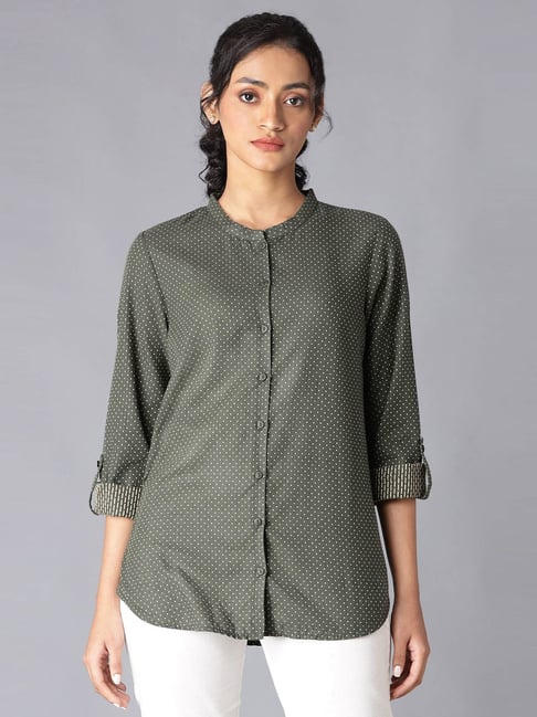 W Olive Green Cotton Printed Shirt-picture-23