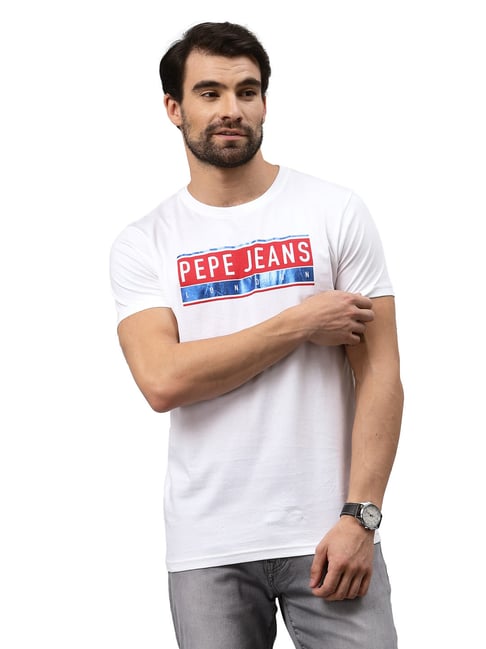 Pepe Jeans White Regular Fit Printed T-Shirt