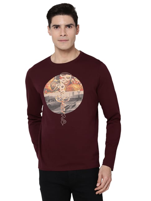 Pepe Jeans Maroon Regular Fit Printed T-Shirt-Pepe Jeans-Apparel-TATA CLIQ