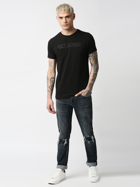 Buy Pepe Jeans Black Regular Fit Self Pattern T-Shirt for Mens