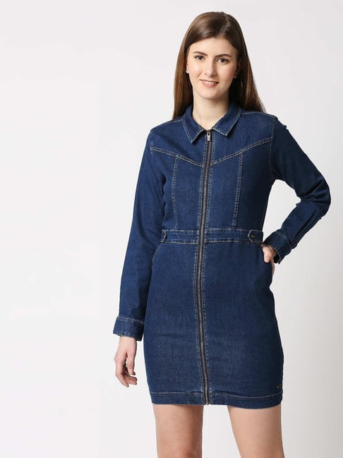 Buy Pepe Jeans Zee Zip Through Grey Denim Dress with Hood online