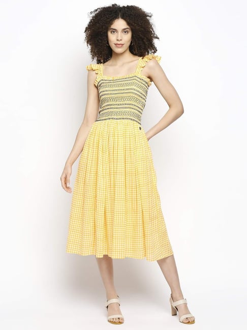 Pepe Jeans Yellow Checks Dress Price in India