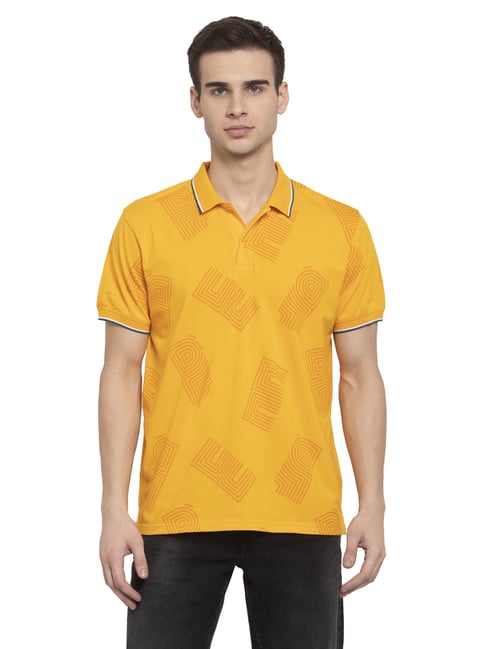 Pepe Jeans Yellow Regular Fit Printed Polo T-Shirt