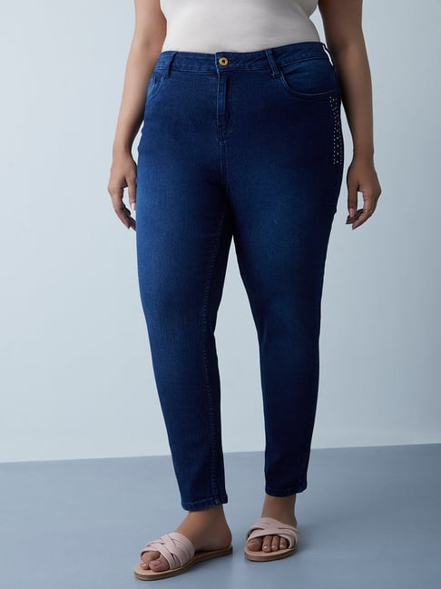 Buy Gia Curves by Westside Dark Blue Embellished Jeans Online at