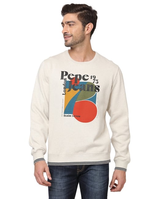 Pepe Jeans Beige Regular Fit Printed Sweatshirt