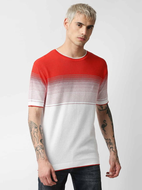 Pepe Jeans Red Regular Fit Striped T-Shirt