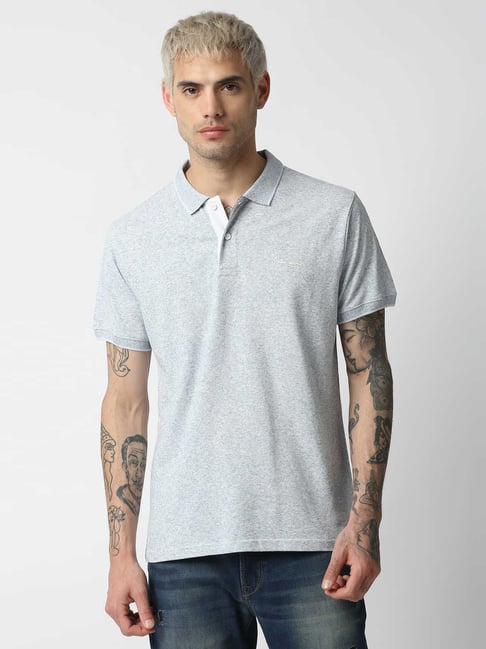 Pepe Jeans Grey Regular Fit Self Pattern Polo T-Shirt