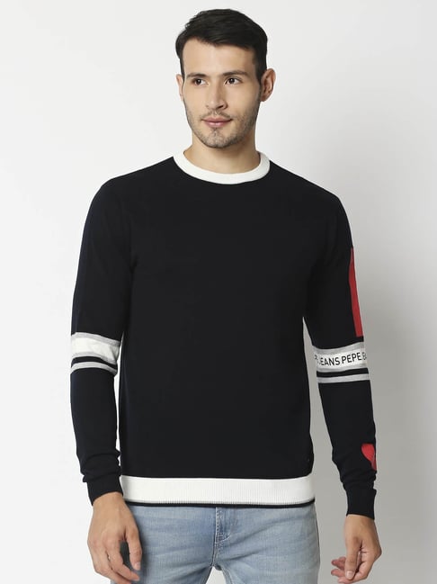 Buy Pepe Jeans Black Regular Fit Printed Sweater for Mens Online