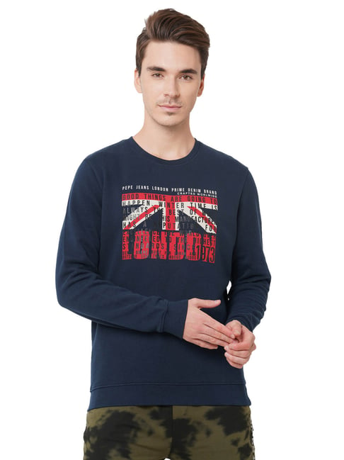 Pepe Jeans Navy Regular Fit Printed Sweatshirt