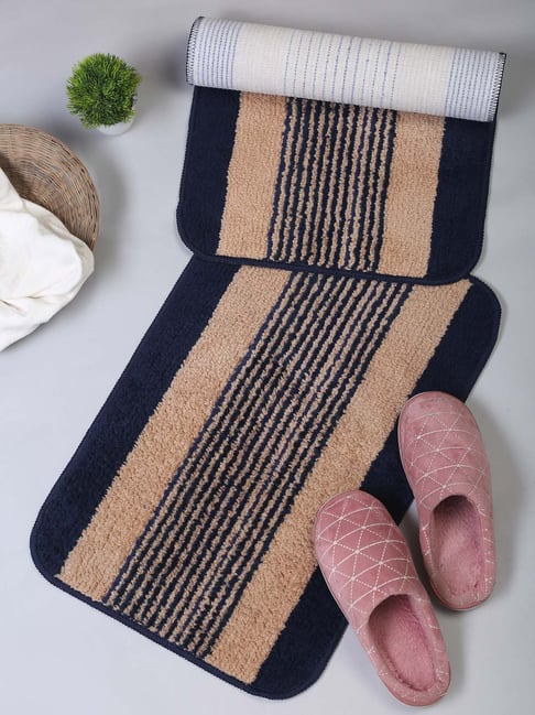 HOSTA HOMES Navy & Beige Cotton Anti-Skid Door Mats - Set of 2