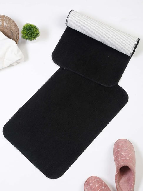 HOSTA HOMES Black Cotton Anti-Skid Door Mats - Set of 2