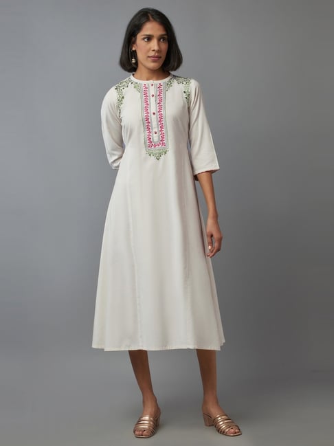 Aurelia Off White Embroidered A-Line Dress Price in India