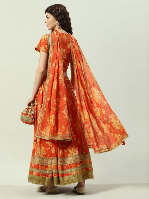 Buy Biba Off-White & Brown Lehenga Choli Set With Dupatta for Women Online  @ Tata CLiQ