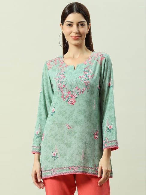 Biba Sea Green Printed Straight Kurti Price in India