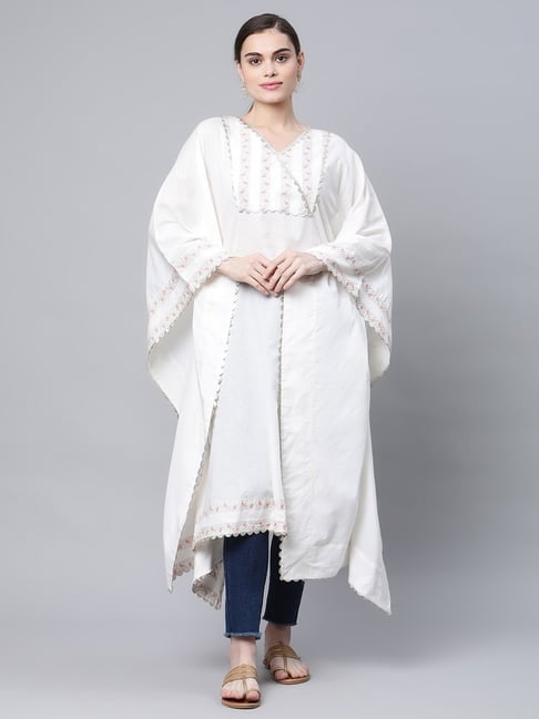 Ahalyaa Off-White Cotton Printed A Line Kaftan Price in India