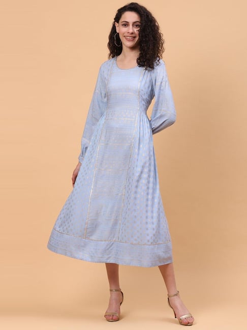 Rangriti Blue Zari Work A-Line Dress Price in India
