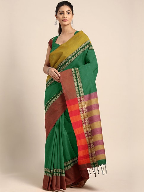 Kalakari India Green Cotton Silk Woven Saree With Unstitched Blouse Price in India