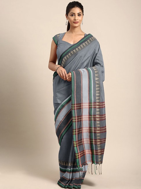 Kalakari India Grey Cotton Woven Saree With Unstitched Blouse Price in India
