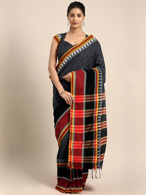 Kalakari India Black Cotton Woven Saree With Unstitched Blouse Price in India