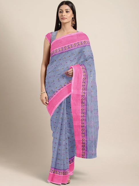 Kalakari India Purple Cotton Woven Saree With Unstitched Blouse Price in India