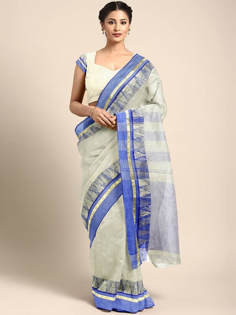 Kalakari India Blue Cotton Woven Saree With Unstitched Blouse Price in India