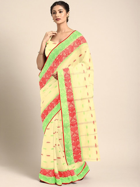 Kalakari India Yellow Cotton Woven Saree With Unstitched Blouse Price in India