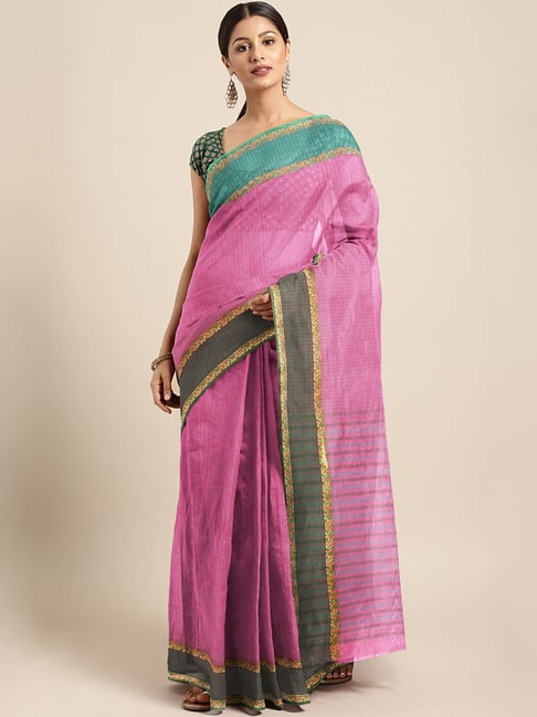 Kalakari India Pink Cotton Woven Saree With Unstitched Blouse Price in India