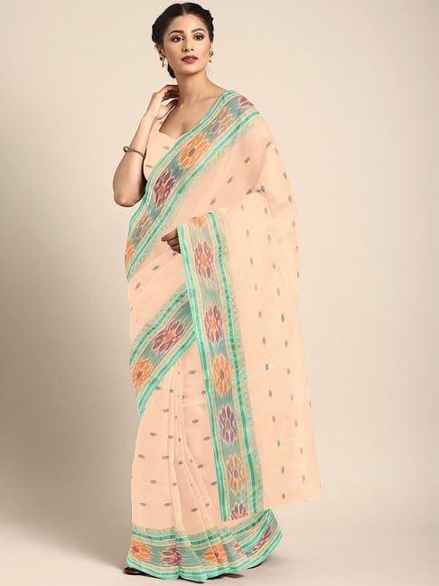 Kalakari India Cream Cotton Woven Saree With Unstitched Blouse Price in India