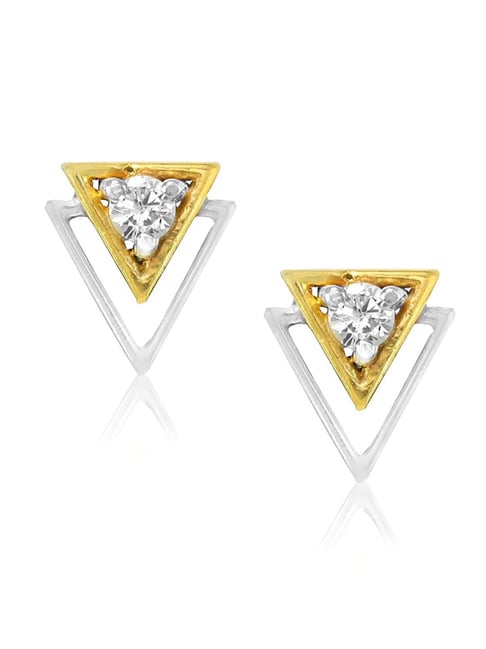 Gold & Silver Triangle Zirconia Earrings With Pearls & Green Drops | Ajnaa  Jewels