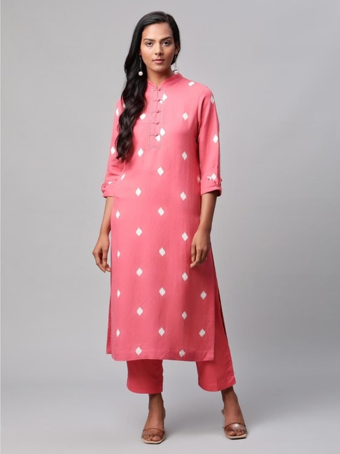 Linen Club Women Pink Printed Kurta Set Price in India