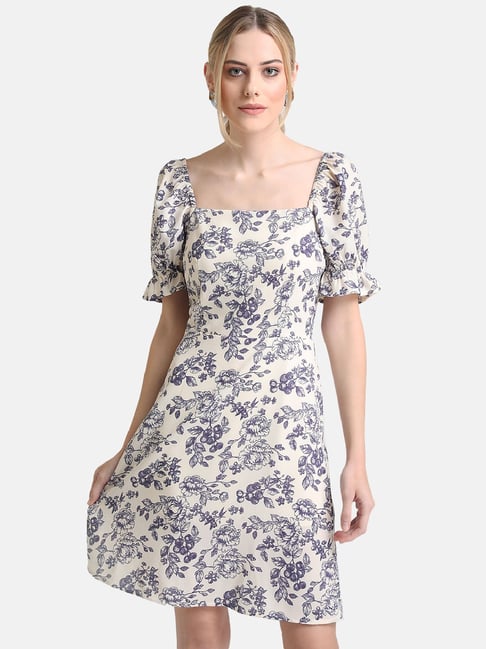 Kazo Cream Printed A-Line Dress