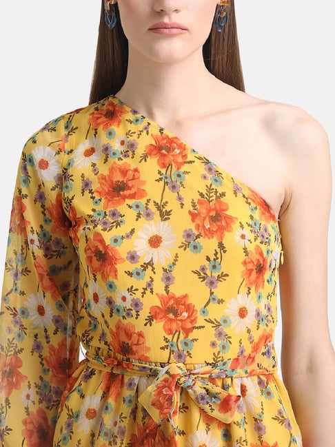 Buy Kazo Yellow Printed One Shoulder Dress for Women s Online Tata CLiQ