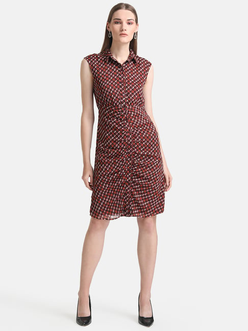 kazo brown printed shift dress