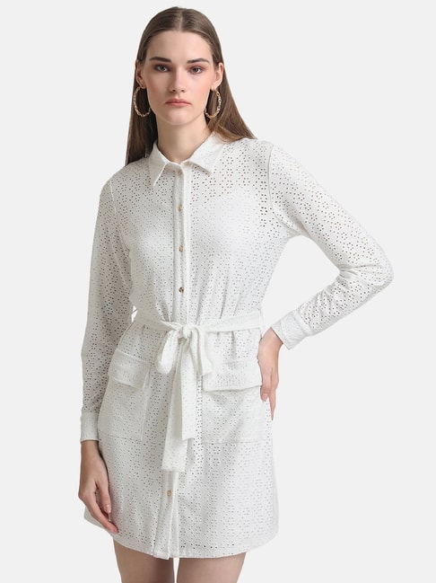 Kazo White Cut Work Shirt Dress Price in India