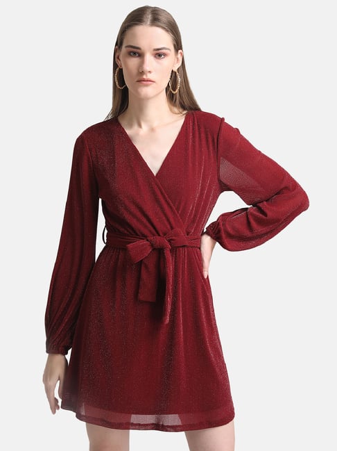 Buy Kazo Maroon Midi Wrap Dress for Women's Online @ Tata CLiQ