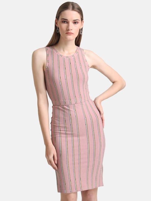 Kazo Pink Striped Bodycon Dress Price in India