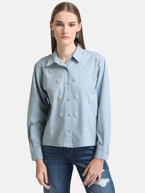 Kazo Blue Embellished Shirt Price in India