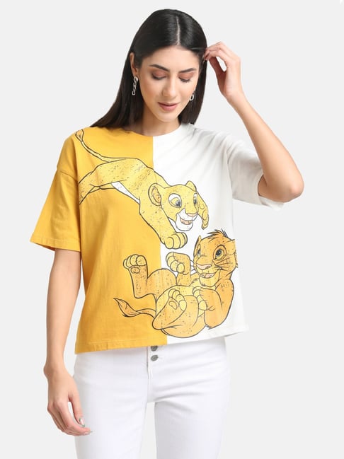 Kazo Yellow & White Printed Crew T-Shirt - Disney Collection