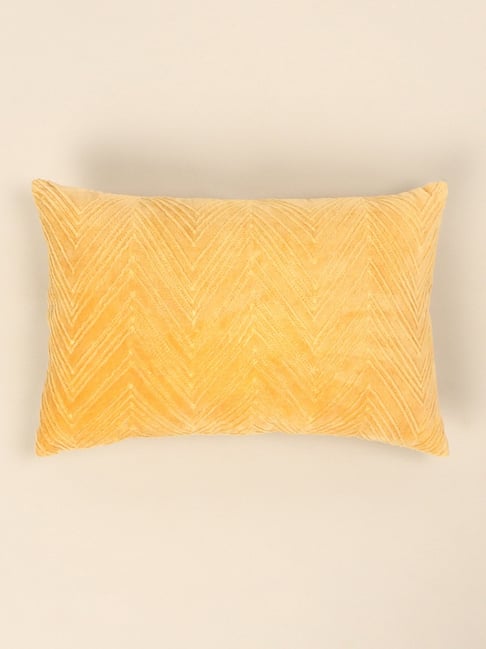 Westside Home Yellow Chevron Design Velvet Texture Cushion Cover