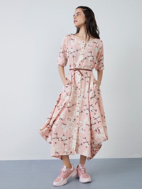 Bombay Paisley by Westside Peach Floral Dress with Belt Price in India